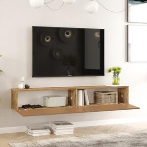 Mobile Tv Sospeso 180x32x30 Effetto Legno Rovere E Rosso Mattone Frame