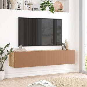 Mobile TV Sospeso 140x32x30 Effetto Legno Rovere E Rosso Frame - LBSIGN