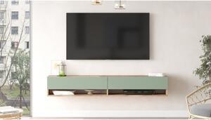 Mobile Tv Sospeso 180x32x30 Effetto Legno Rovere E Verde Con Vani Frame