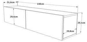 Mobile TV Sospeso 140x32x30 Effetto Legno Rovere E Rosso Frame - LBSIGN