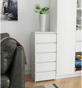 Cassettiera Moderna 40x35x92 Cm 5 Cassetti Bianco Opaco Artika