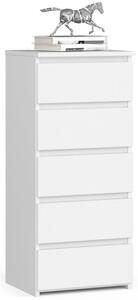 Cassettiera Moderna 40x35x92 Cm 5 Cassetti Bianco Opaco Artika - LBSIGN