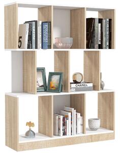 HOMCOM Libreria Moderna con 8 Scomparti in Legno, Bianca e Rovere, 100 x 30 x 124 cm