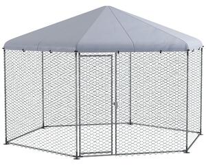 PawHut Recinto per Galline con Tetto e Porta Bloccabile in Acciaio per 10-15 Animali, 4x3.5x2.6m