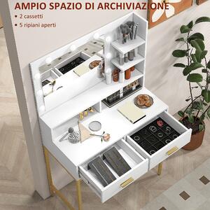 HOMCOM Mobile Toeletta con Specchio, 2 Cassetti, 5 Ripiani e Sgabello, in MDF e Truciolato, 80x40x138 cm, Bianco