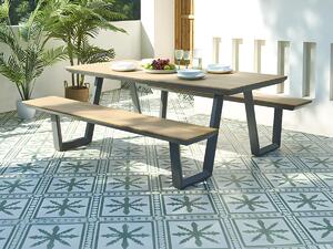 Sala pranzo giardino Alluminio Polywood: tavolo L.200cm + 2 panche Antracite naturale chiaro - VLASTI di MYLIA