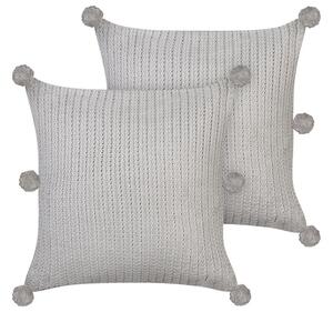 Set di 2 cuscini decorativi in cotone grigio 45 x 45 cm lavorati a maglia e sfoderabili quadrati accessori moderni per la decorazione. Beliani