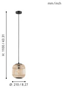Eglo 43231 - Lampadario a sospensione con filo BORDESLEY 1xE27/28W/230V diam. 210mm