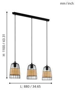 Eglo 43313 - Lampadario a sospensione con filo ANWICK 3xE27/40W/230V