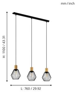 Eglo 44094 - Lampadario a sospensione con filo PALMORLA 3xE27/60W/230V