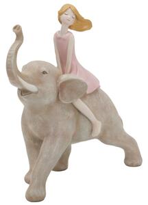 Statuetta Dolly su Elefante 22x10x21 cm in Resina Rosa