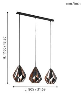 Eglo 49991 - Lampada a sospensione CARLTON 1 3xE27/60W/230V