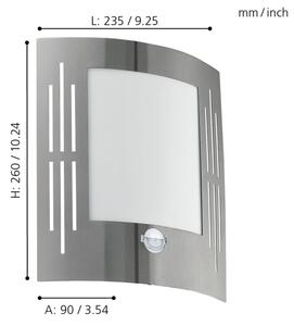 EGLO 88144 - Applique da esterno con sensore CITY 1xE27/15W