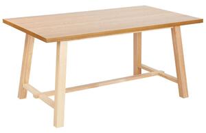 Tavolo da pranzo in legno chiaro MDF Rubber Wood 160 x 90 cm Gambe in legno Piano rettangolare impiallacciato Finitura naturale Cucina minimalista scandinava Beliani