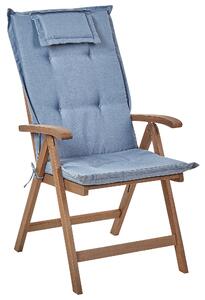 Set di 6 sedie da giardino in legno di acacia scuro naturale regolabili e pieghevoli per esterni con braccioli in stile rustico con cuscini blu Beliani