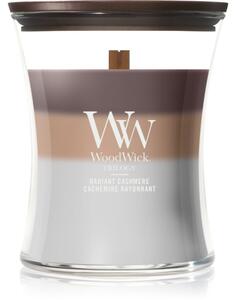 Woodwick Trilogy Radiant Cashmere candela profumata con stoppino in legno 275 g