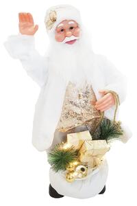 Pupazzo Babbo Natale H80 con Luci e Movimento Bianco e Oro