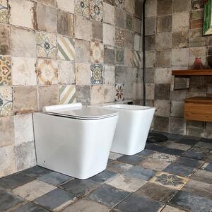 Coppia di Sanitari WC e Bidet a Terra Filo Muro in Ceramica 36,5x56,5x41cm Bianco