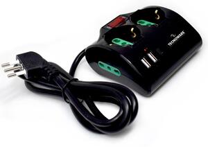 Tecnoware Power Systems Multipresa Power Cleaner 4, 1 presa italiana in ingresso, 2 prese italiane/Schuko in uscita, 2 prese italiane da 10/16 A, 2 porte USB-A, 1 porta USB-C, PD, QC, progettata per l'uso da tavolo