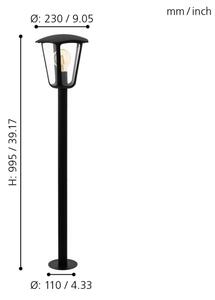 Eglo 98123 - Lampada da esterno MONREALE 1xE27/60W/230V IP44 altezza 995 nero