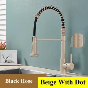 Miscelatore da cucina estraibile - Miscelatore per lavello con sistema a molla - Rotazione a 360° - Doccetta estraibile - Miscelatore monocomando per acqua calda e fredda - Corpo in ottone - Colore beige con puntini
