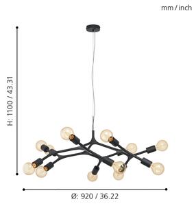 Eglo 98347 - Lampadario a sospensione con filo BOCADELLA 12xE27/60W/230V