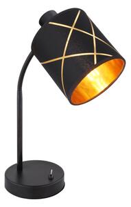 Lampada da tavolo, Flexo, nero, acrilico, tessuto, color oro