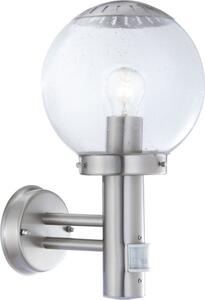 Globo Lighting Lampada da esterno in acciaio inossidabile argento lucido, vetro trasparente, direzione del fascio luminoso: verso l'alto, sensore incluso, IP44, ø: 200 mm, H: 350 mm, AL: 240 mm, esclusa 1 lampadina E27 da 60 W 230 V