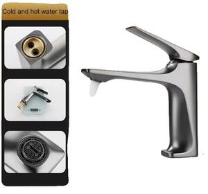 Rubinetto per lavabo, design contemporaneo, comando semplice, grigio canna di fucile