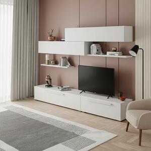 DecHome Parete Attrezzata Moderna Mobile TV + 2 Mobili a Parete + 2 Mensole Dimensioni 260x42 cm colore Bianco - Kombat