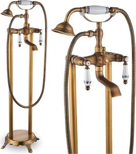 Rubinetto da vasca da bagno indipendente in stile retrò con doccetta e bocca girevole a 180°, montaggio a pavimento, ottone, cartuccia in Vetroceramica, bocca a cascata