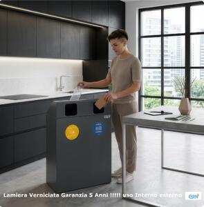 Pattumiera, Mobiletto per raccolta differenziata in acciaio 2 scomparti da 120L Dimensioni 30x60xh 96 cm 2 scomparti da 120 litri totali, 4 Etichette colore Antracite