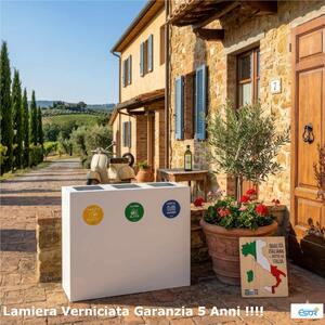 Pattumiera, Mobiletto per raccolta differenziata in acciaio 3 scomparti da 180L Dimensioni 30x90xh 80 cm 3 scomparti da 240 litri totali, 4 etichette colore Bianco