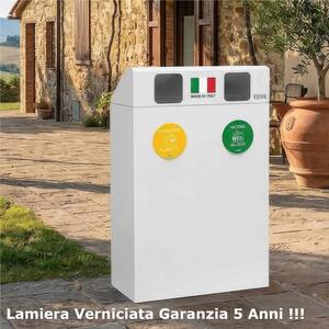 Pattumiera, Mobiletto per raccolta differenziata in acciaio 2 scomparti da 120L Dimensioni 30x60xh 96 cm 2 scomparti da 120 litri totali, 4 Etichette colore Bianco