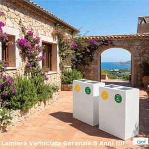Pattumiera, Mobiletto per raccolta differenziata in acciaio 2 scomparti da 120L Dimensioni 30x60xh 80 cm 2 scomparti da 120 litri totali, 4 Etichette colore Bianco
