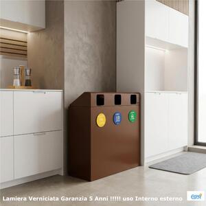 Pattumiera, Mobiletto per raccolta differenziata in acciaio 3 scomparti da 180L Dimensioni 30x90xh 100 cm 3 scomparti da 180 litri totali, 4 etichette colore Corten