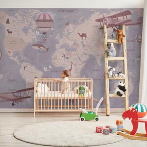 Carta da parati Mappa del mondo per bambini con animali in blu, Carta da parati per Bambini, u36066v3 : Uwalls.it