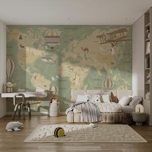 Carta da parati Mappa del mondo per bambini con animali in blu, Carta da parati per Bambini, u36066v2 : Uwalls.it