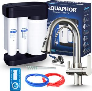 Miscelatore da cucina a 3 vie Nordic con sistema a osmosi inversa Morion 102S RO, bocca separata per l'acqua filtrata, doccetta estraibile, bocca girevole
