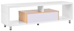 Porta TV aperto con 2 cassetti di colore bianco e legno chiaro dallo stile minimalista e scandinavo Beliani