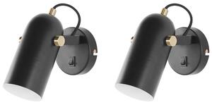 Set di 2 lampade in metallo nero 17 cm faretto paralume orientabile industriale home office Beliani
