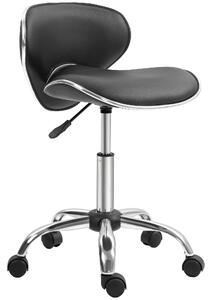 HOMCOM Sgabello a rotelle sgabello da lavoro con altezza regolabile 44-56 cm e schienale, girevole 360°, nero