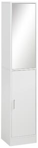 Mobile a Colonna Bagno 32x28x162 cm con Anta Superiore a Specchio Rivestimento in Melamina Bianco