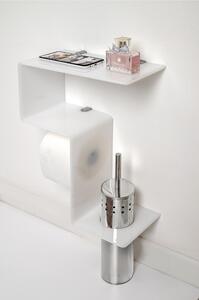 Mensola da Bagno Portarotolo e Porta scopino In Plexiglass CLIO Dimensioni 30,5x15x h 38cm - Colore Bianco