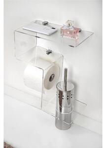 Mensola da Bagno Portarotolo e Porta scopino In Plexiglass CLIO Dimensioni 30,5x15x h 38cm - Colore Trasparente
