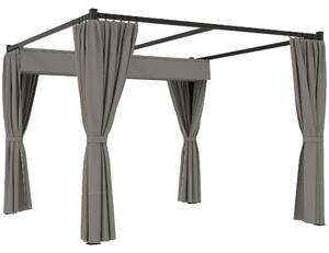 Outsunny Pergola da Giardino con Tetto Retrattile e Tende, in Metallo e Poliestere, 300x300x227 cm, Grigio Chiaro | Aosom Italy