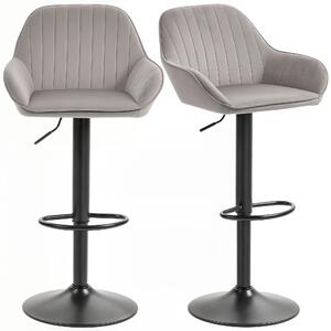 HOMCOM Set 2 Sgabelli da Bar in velluto Girevole con poggiapiedi e altezza regolabile, 50.5x50x107cm, Grigio | Aosom Italy