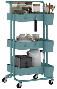 HOMCOM Carrello da Cucina a 3 Livelli con Maniglie e 4 Rotelle, in Acciaio, 42x38x86.5 cm, Verde Azzurro | Aosom Italy