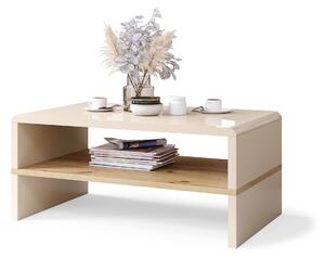ROCK Beige Lucido / Rovere Artisan - MODERNO TAVOLINO DA CAFFÈ/DA SALOTTO CON RIPIANO