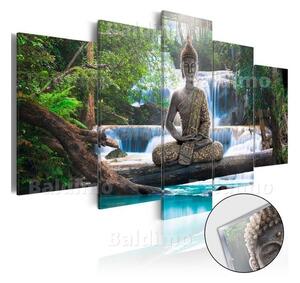 Quadri su vetro acrilico Buddha and Waterfall [Glass]